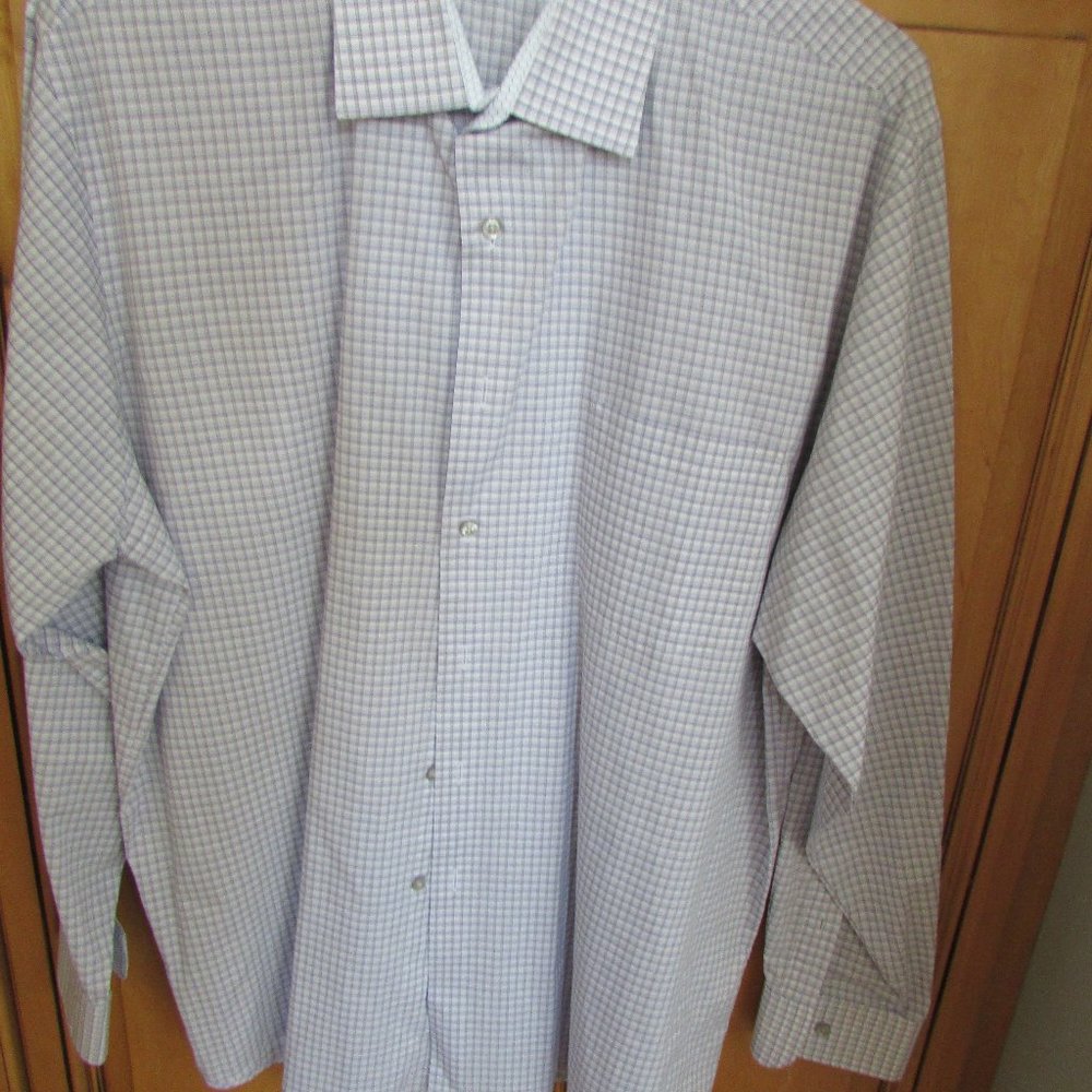 Van Heusen Men's Dress Shirt Casual sz 17-1/2 34/35 slv Lavender Plaid Reg Fit